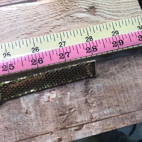 Vintage Goldtone Mesh Collar Necklace Pink Stone Center Snap Fashion Jewelry 28" - Picture 15 of 16